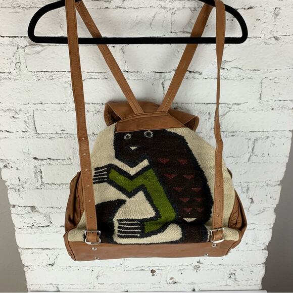 VTG Tapestry Kilim Bird Animal Drawstring Leather Backpack Tapestry Backpack main image 11